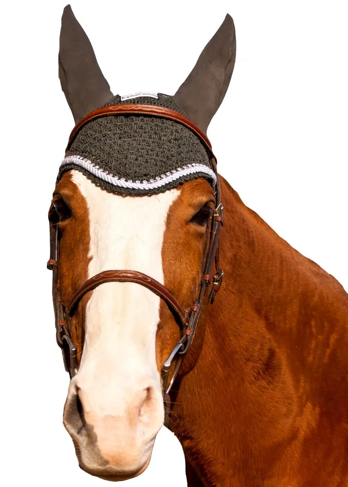 Equine Couture Fly Bonnet with Silver Rope & Crystals