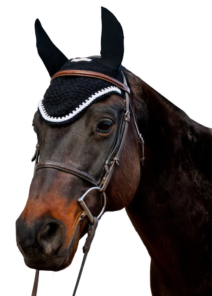 Equine Couture Fly Bonnet with Silver Rope & Crystals