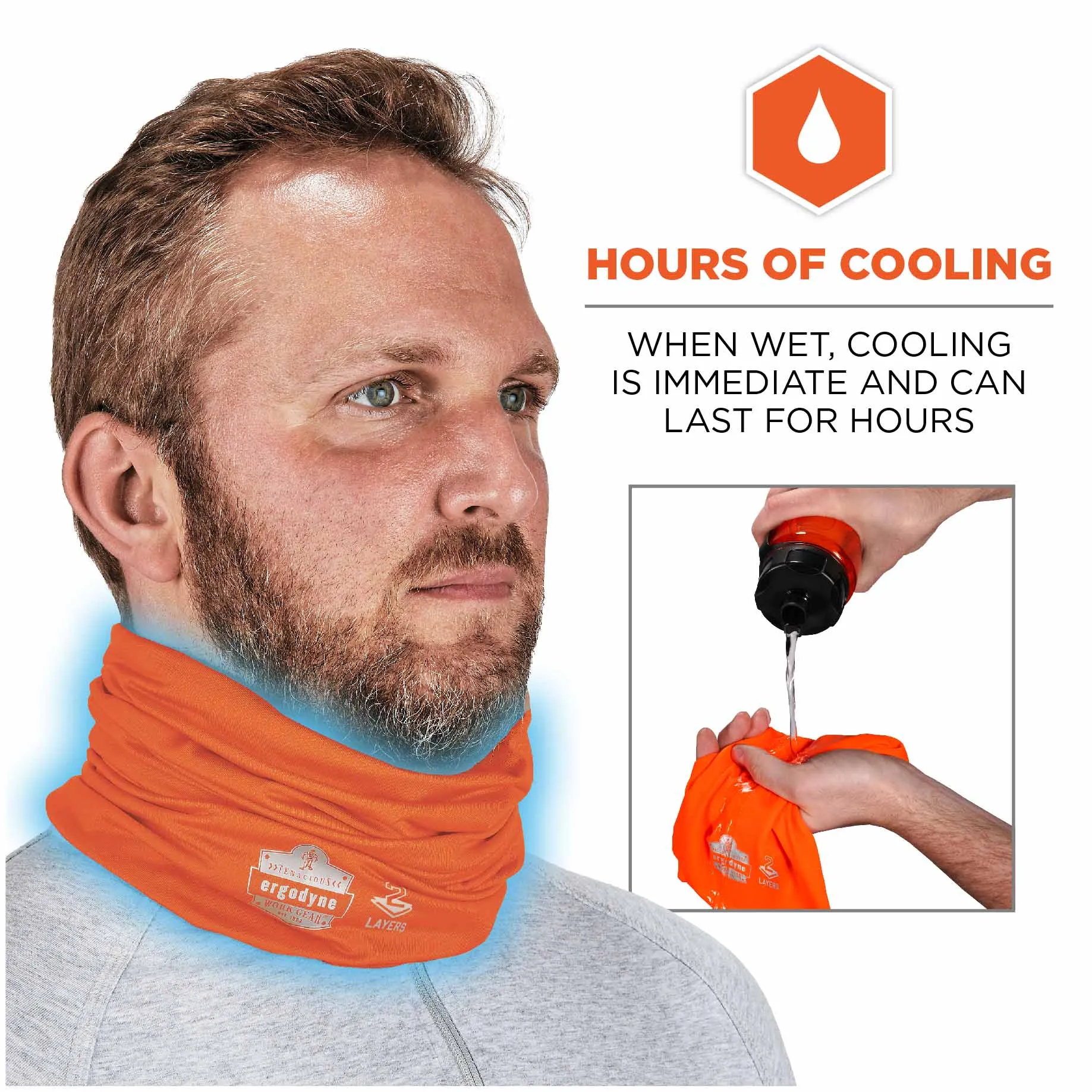 Ergodyne 42147 6489 L/XL Hi-Vis Orange 2-Layer Cooling Multi-Band - Performance Knit