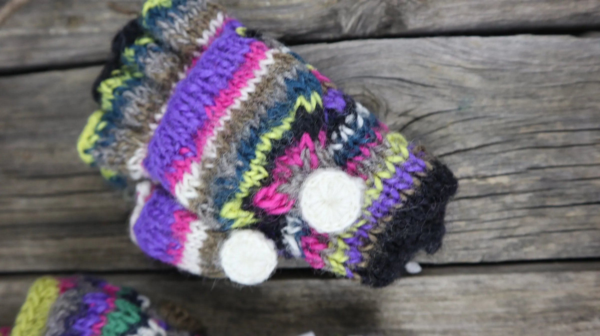 Fair Trade Ethical Children's Striped Fingerless Gloves with Cap in Pink, Purple, Yellow and Green