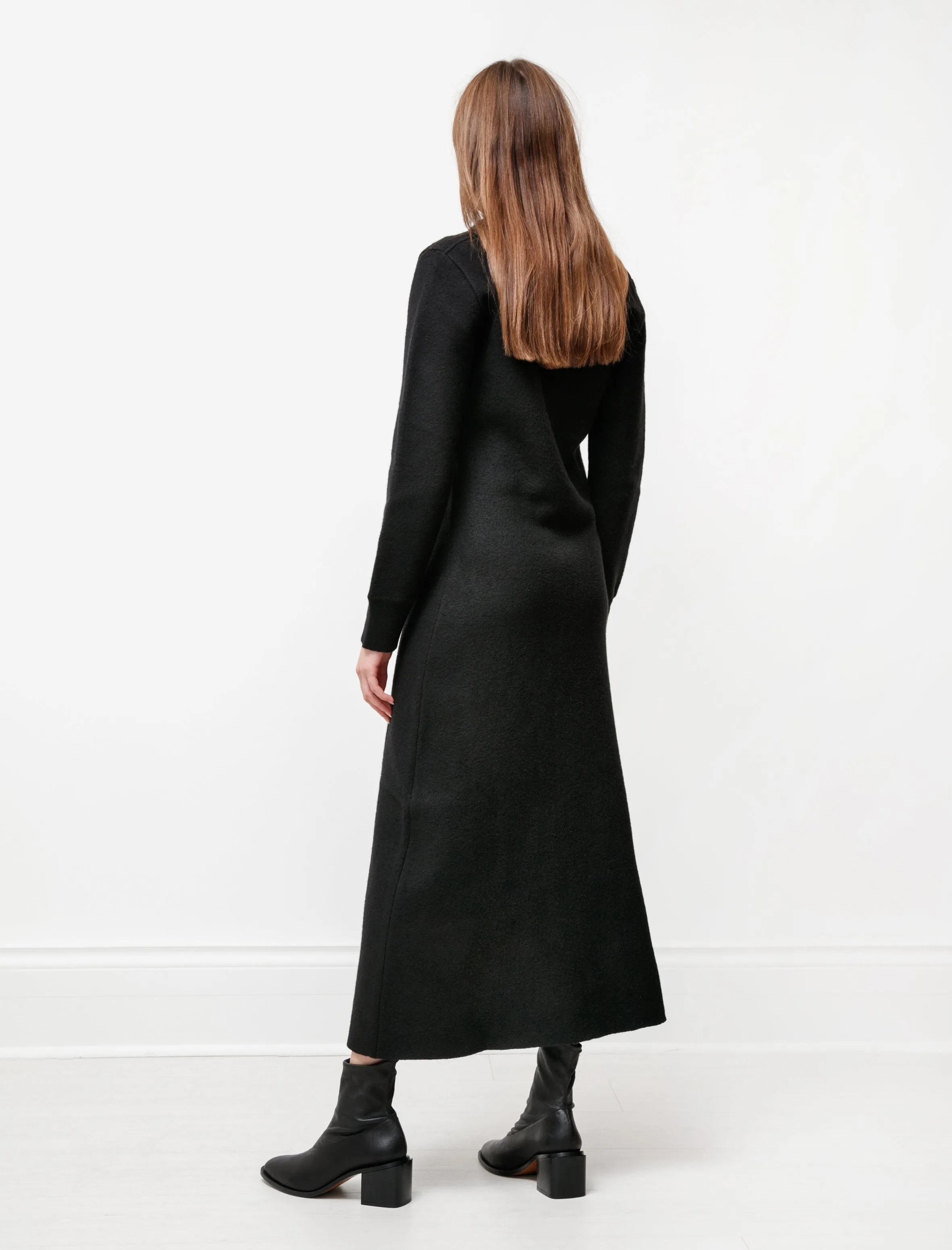 Felted Wool Polo Dress Black