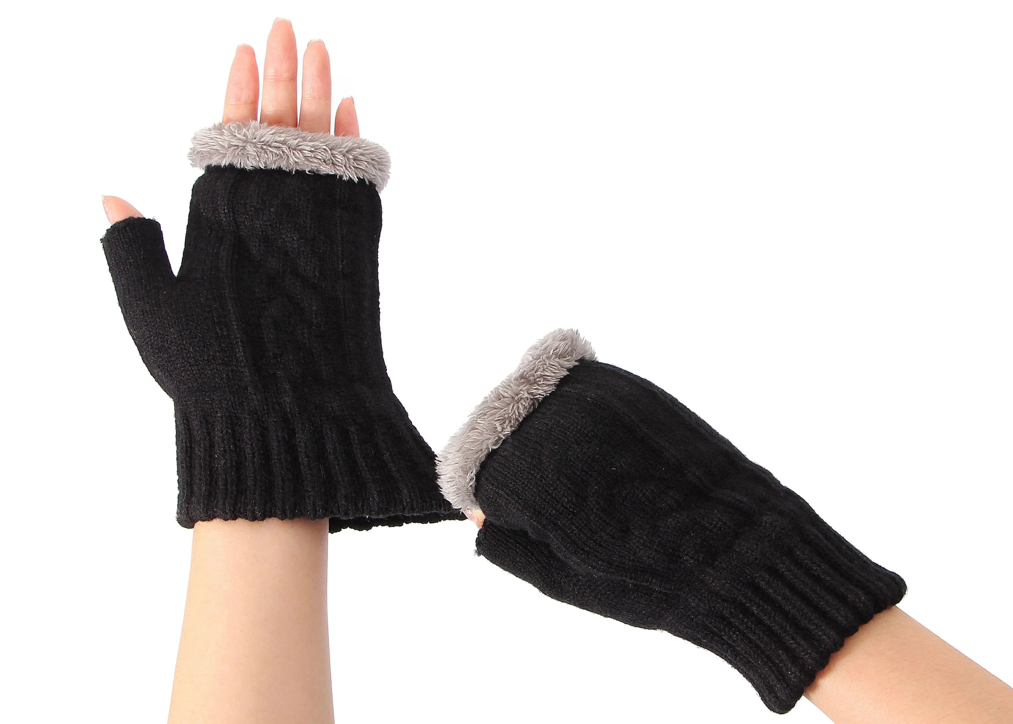 Fingerless Double-layer Ultra Plush Knit Gloves Typing Mittens