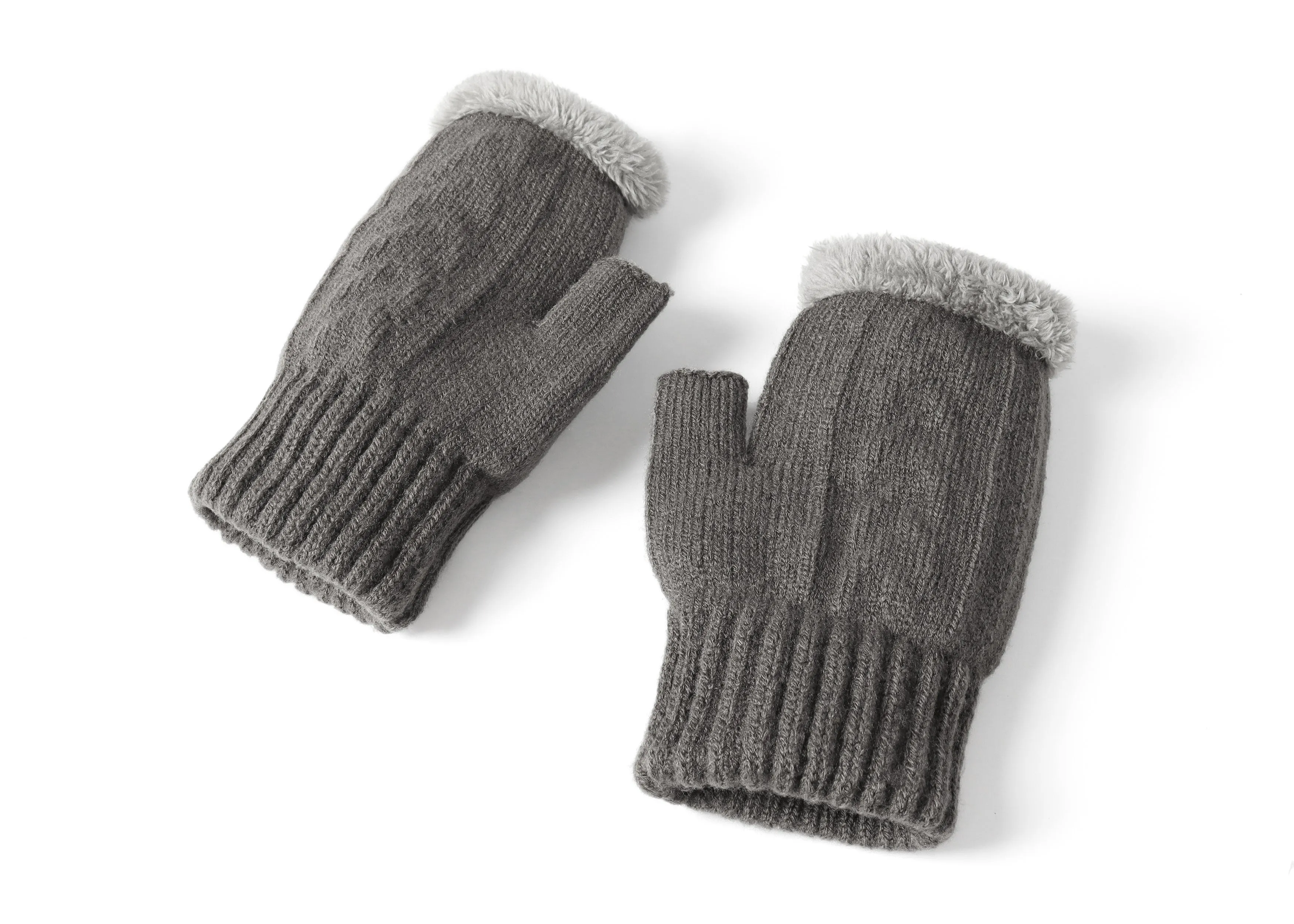 Fingerless Double-layer Ultra Plush Knit Gloves Typing Mittens