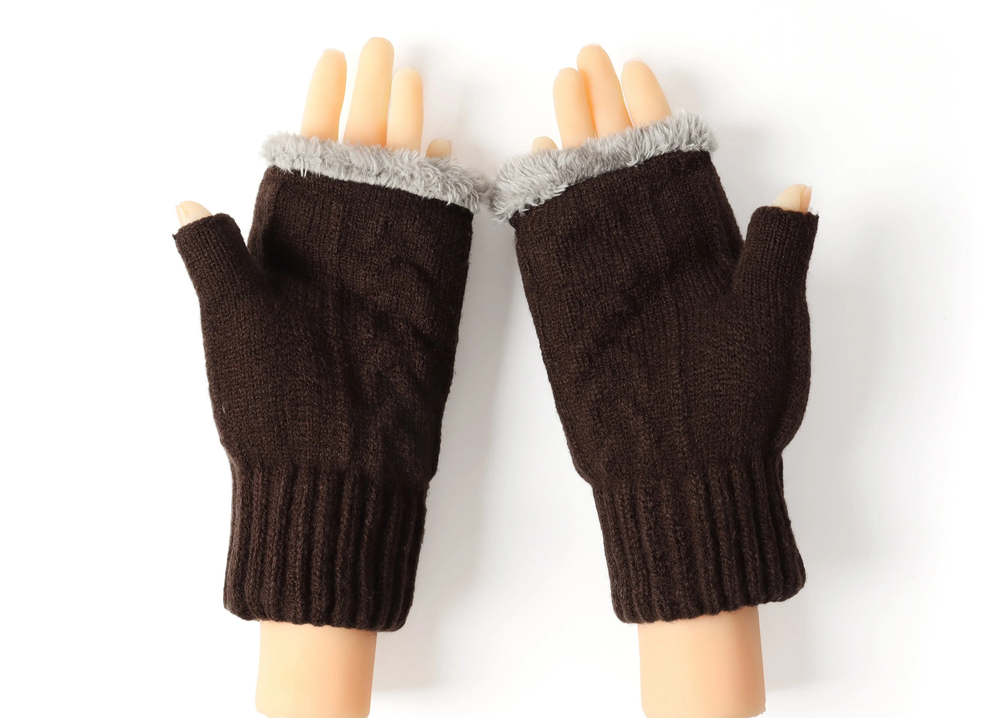 Fingerless Double-layer Ultra Plush Knit Gloves Typing Mittens