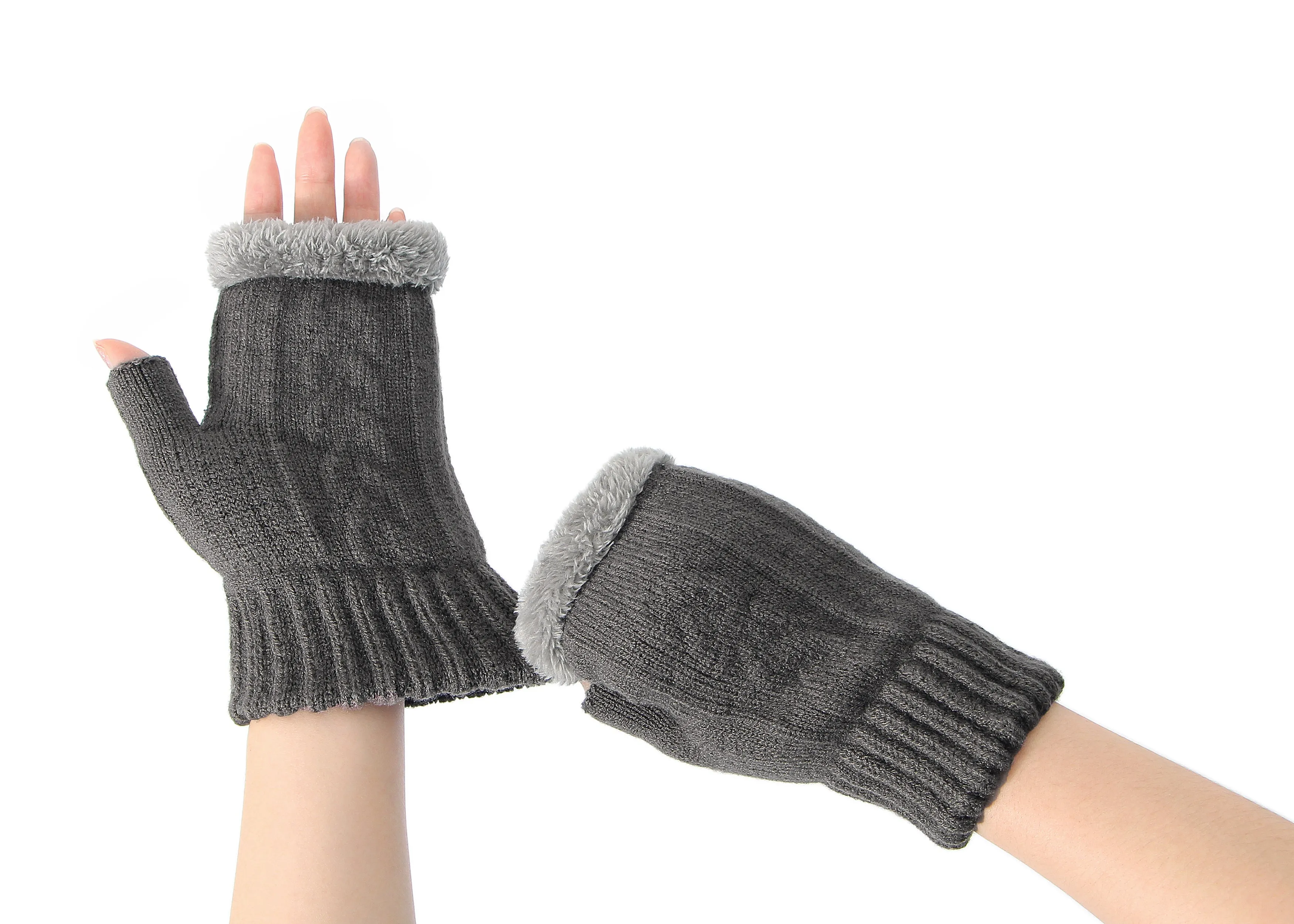 Fingerless Double-layer Ultra Plush Knit Gloves Typing Mittens