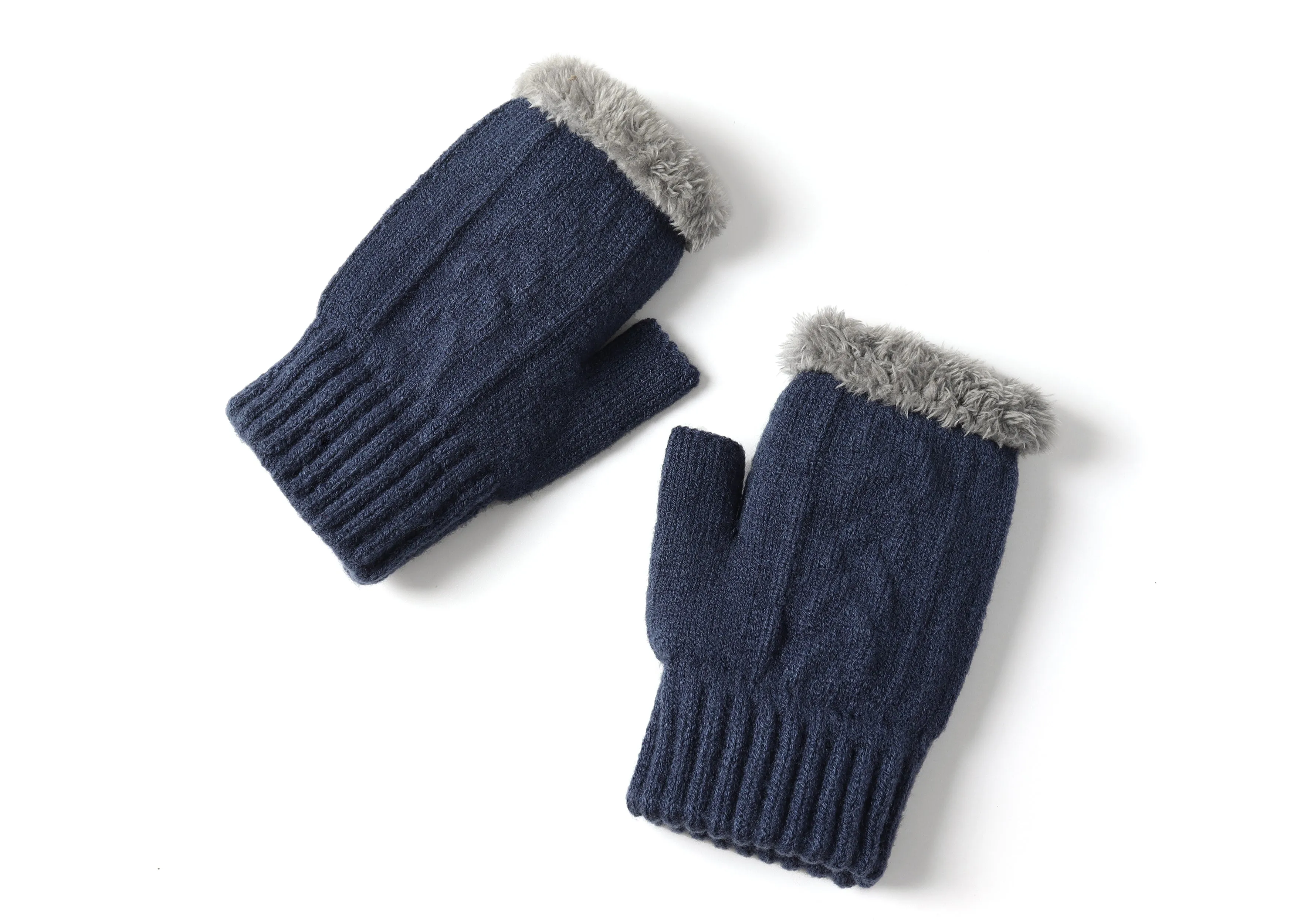 Fingerless Double-layer Ultra Plush Knit Gloves Typing Mittens