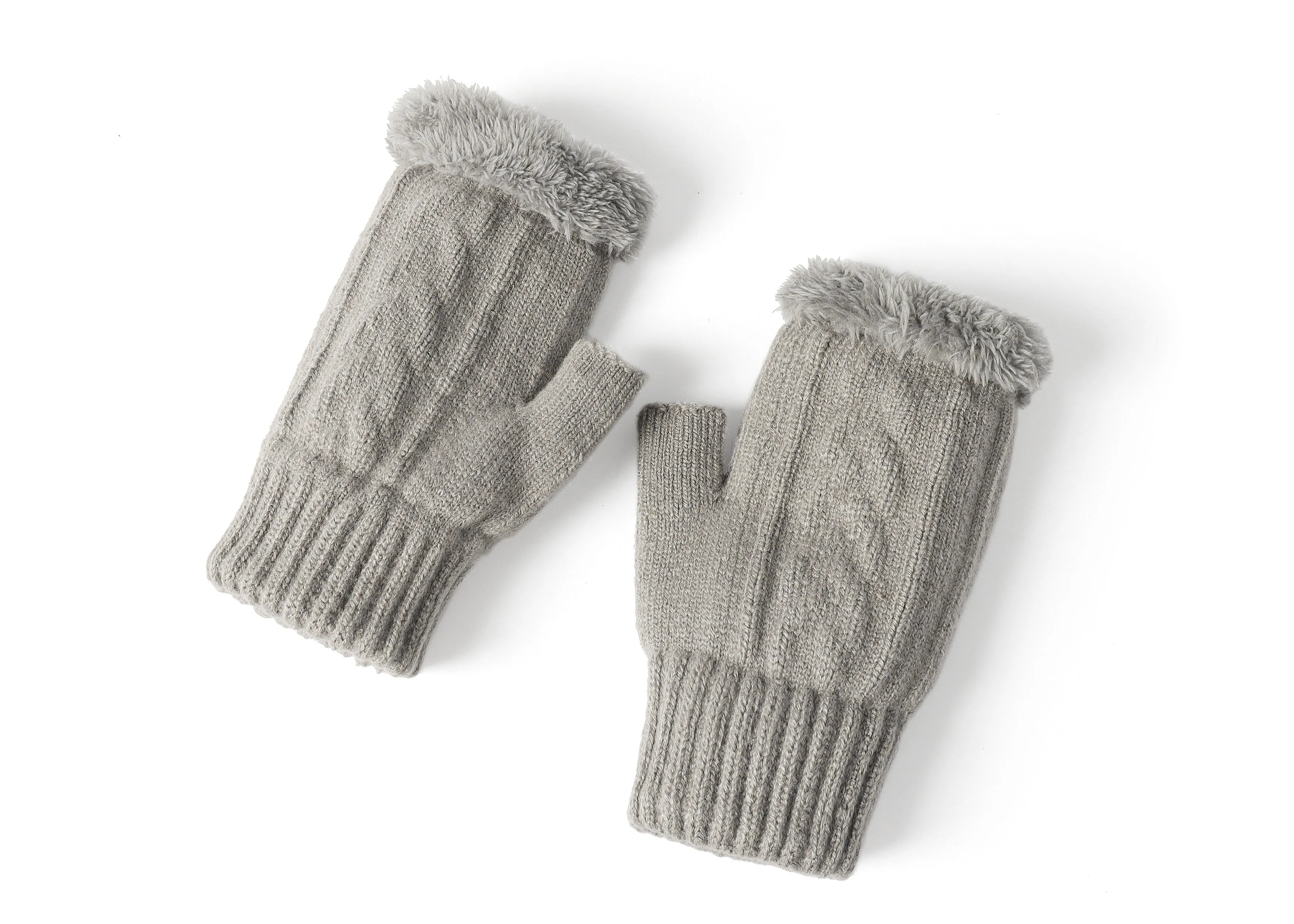 Fingerless Double-layer Ultra Plush Knit Gloves Typing Mittens