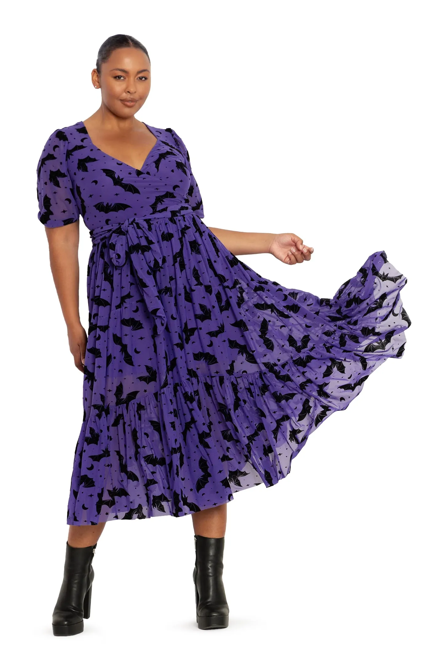 Flock Of Bats Purple Wrap Midaxi Dress