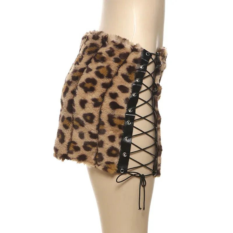 Fluff Leopard Print Mini Skirt