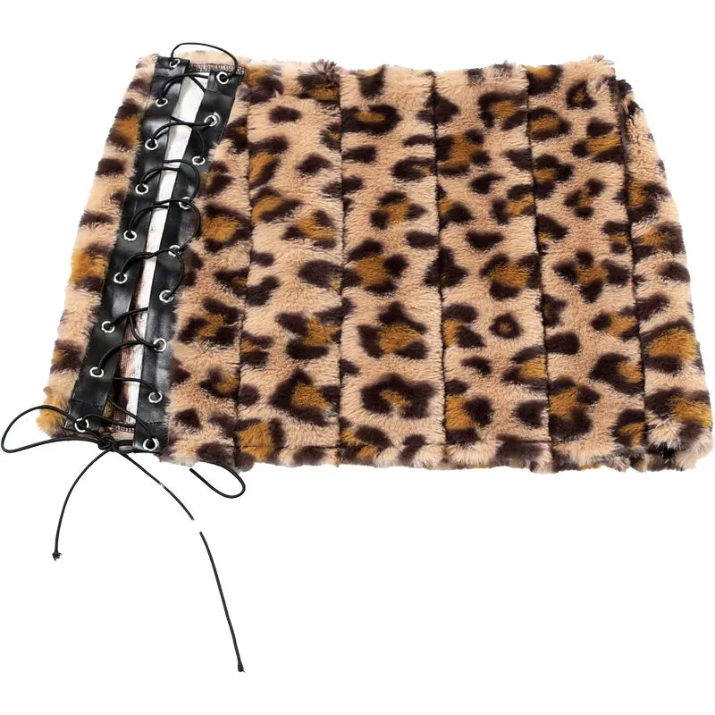 Fluff Leopard Print Mini Skirt