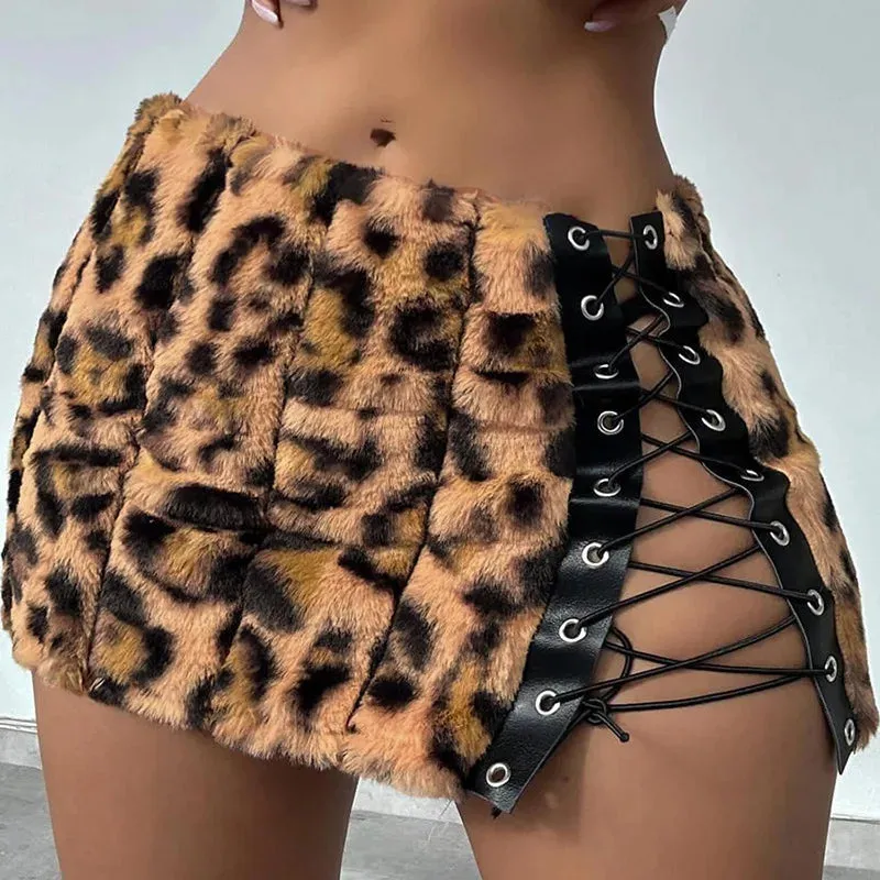 Fluff Leopard Print Mini Skirt