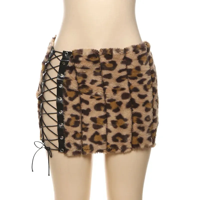 Fluff Leopard Print Mini Skirt