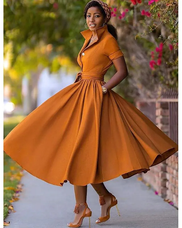 Flytonn-Graduation Gift Back to School Season Summer Vacation Dress Spring Outfit Women's A-Line Dress Midi Dress - Half Sleeve Split Summer Fall V Neck Hot Sexy Army Green Orange S M L XL