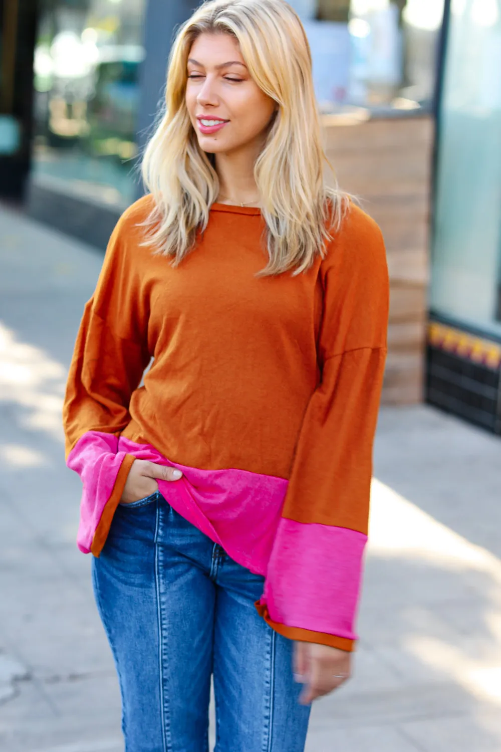 Fuchsia & Rust Color Block Hacci Top -SALE-