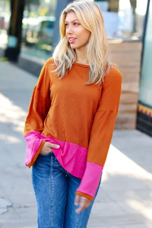 Fuchsia & Rust Color Block Hacci Top -SALE-