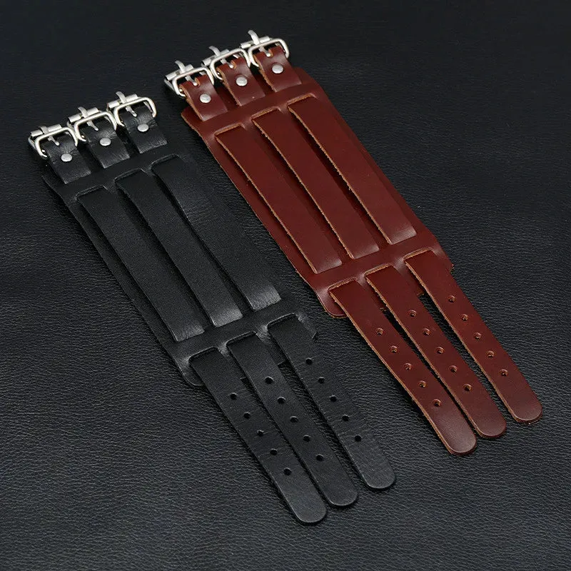 Funki Buys | Bracelets | Men's Leather 3 Tier Punk Wrist Band