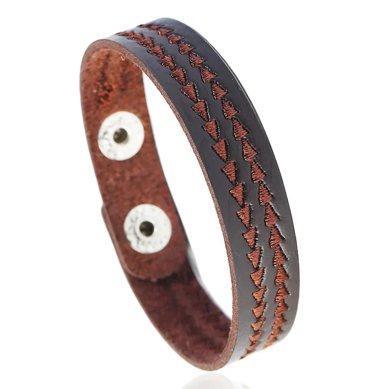 Funki Buys | Bracelets | Men's Leather 3 Tier Punk Wrist Band