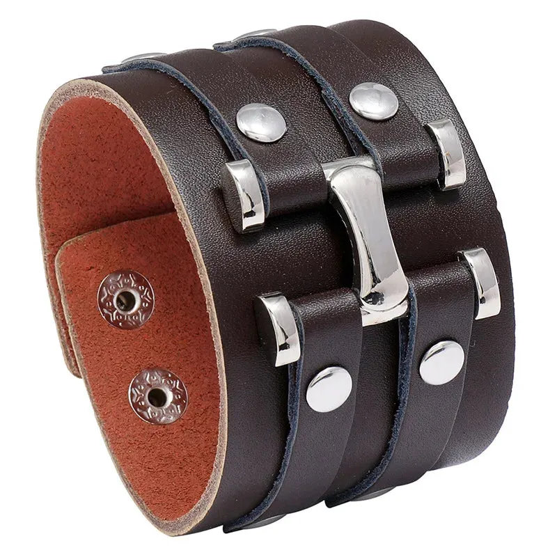 Funki Buys | Bracelets | Men's Leather 3 Tier Punk Wrist Band