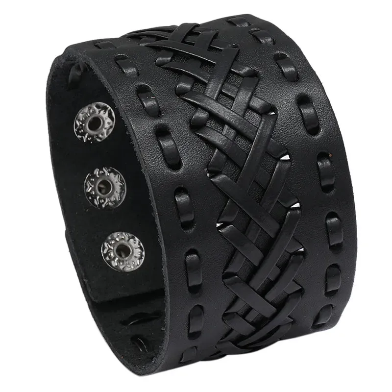 Funki Buys | Bracelets | Men's Leather 3 Tier Punk Wrist Band