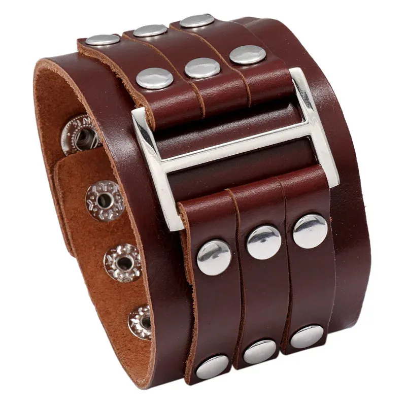 Funki Buys | Bracelets | Men's Leather 3 Tier Punk Wrist Band