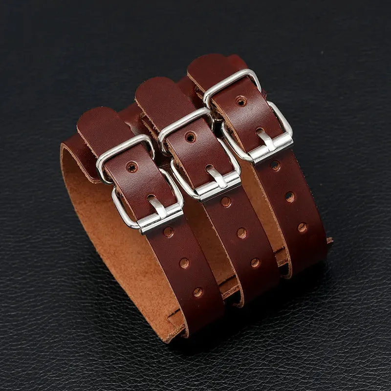 Funki Buys | Bracelets | Men's Leather 3 Tier Punk Wrist Band