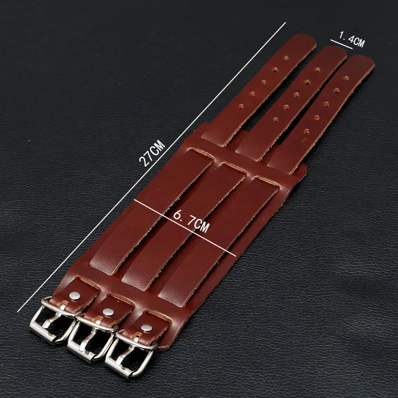 Funki Buys | Bracelets | Men's Leather 3 Tier Punk Wrist Band