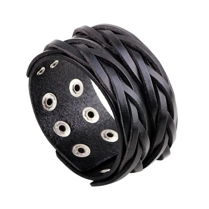 Funki Buys | Bracelets | Men's Leather 3 Tier Punk Wrist Band