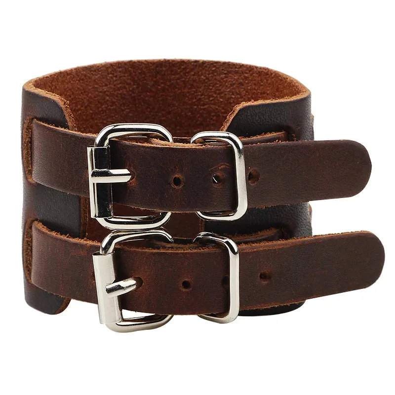 Funki Buys | Bracelets | Men's Leather 3 Tier Punk Wrist Band