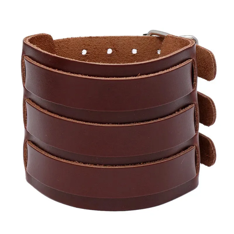 Funki Buys | Bracelets | Men's Leather 3 Tier Punk Wrist Band