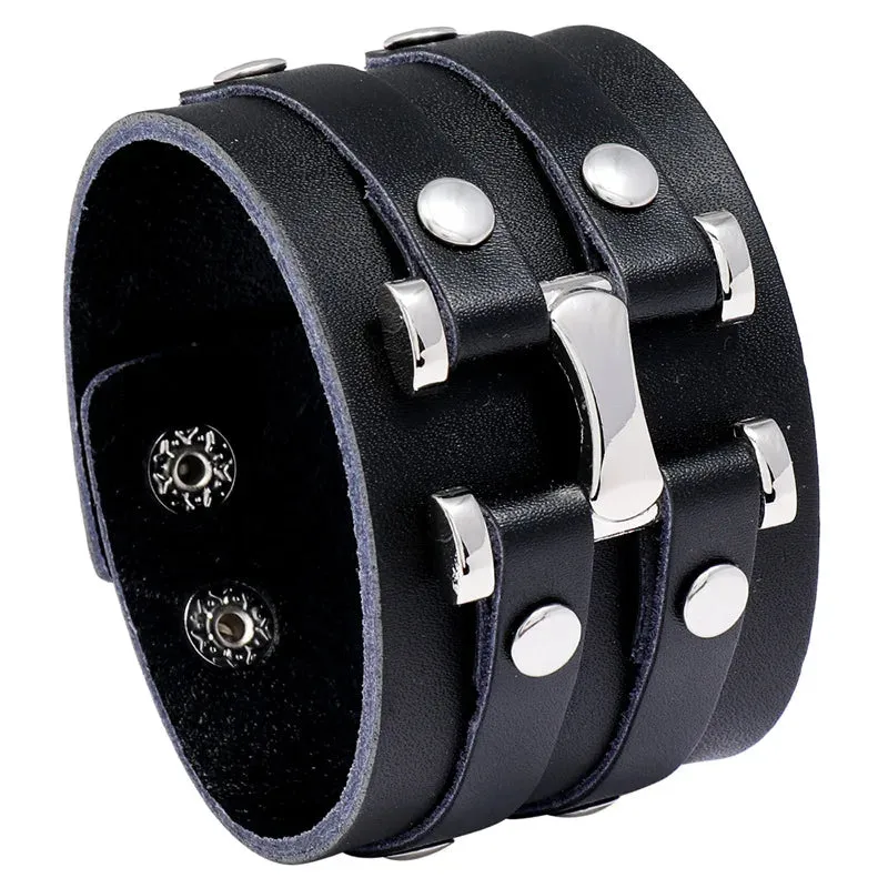 Funki Buys | Bracelets | Men's Leather 3 Tier Punk Wrist Band