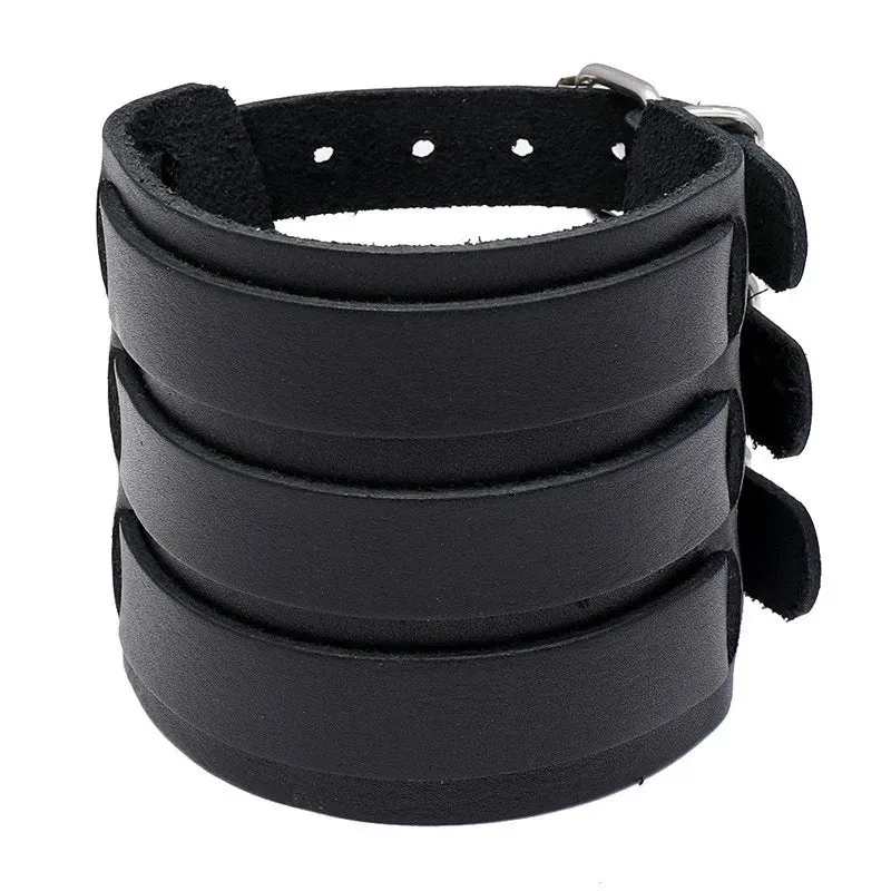 Funki Buys | Bracelets | Men's Leather 3 Tier Punk Wrist Band