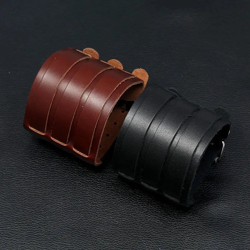 Funki Buys | Bracelets | Men's Leather 3 Tier Punk Wrist Band