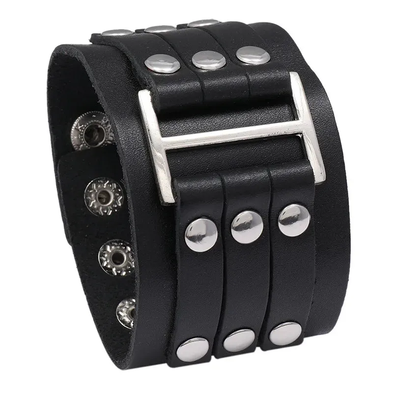 Funki Buys | Bracelets | Men's Leather 3 Tier Punk Wrist Band