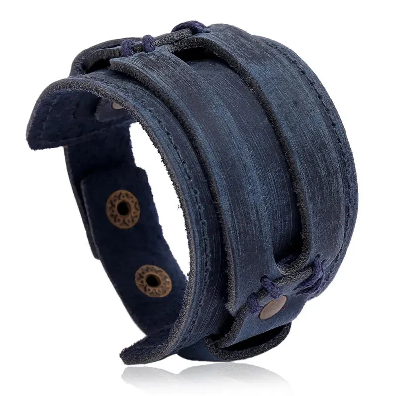 Funki Buys | Bracelets | Men's Leather 3 Tier Punk Wrist Band