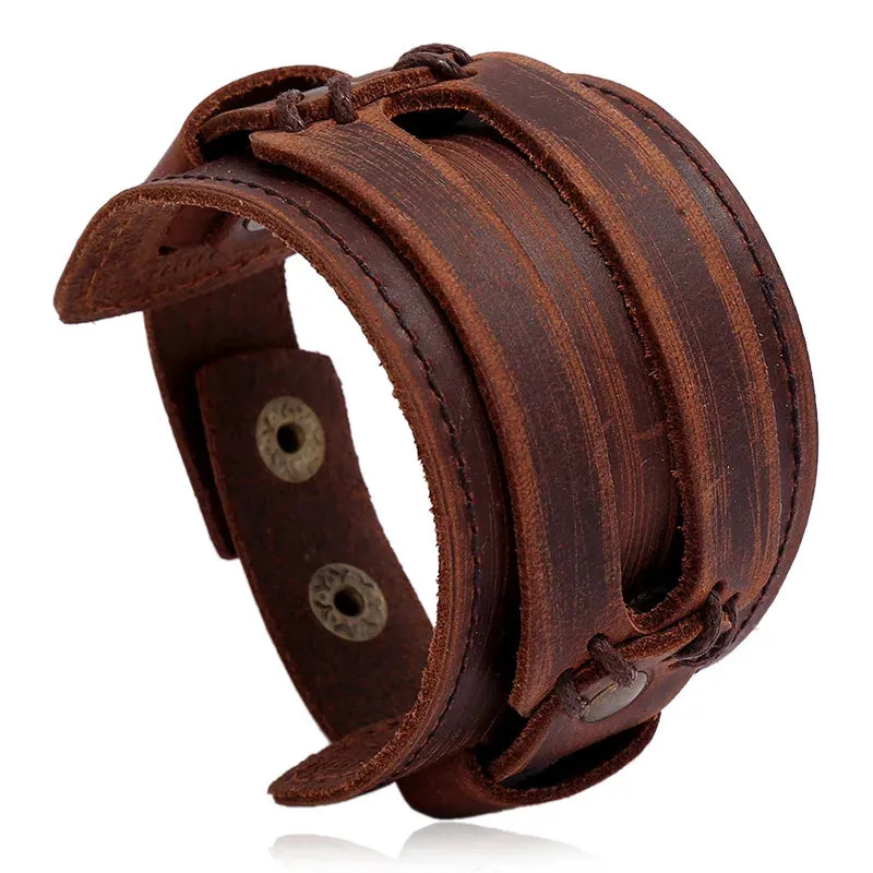 Funki Buys | Bracelets | Men's Leather 3 Tier Punk Wrist Band