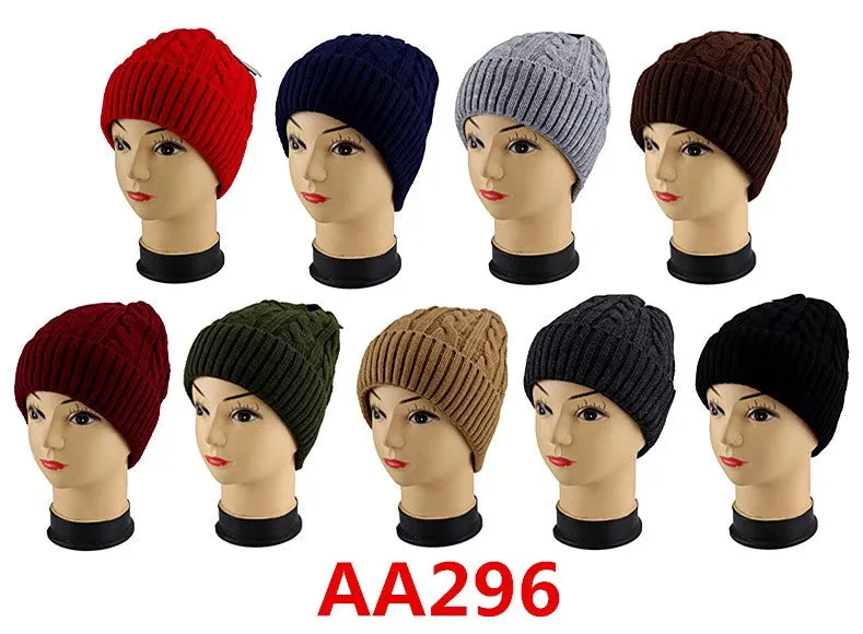 Fur Lining Beanie Knit Skully Hats AA296