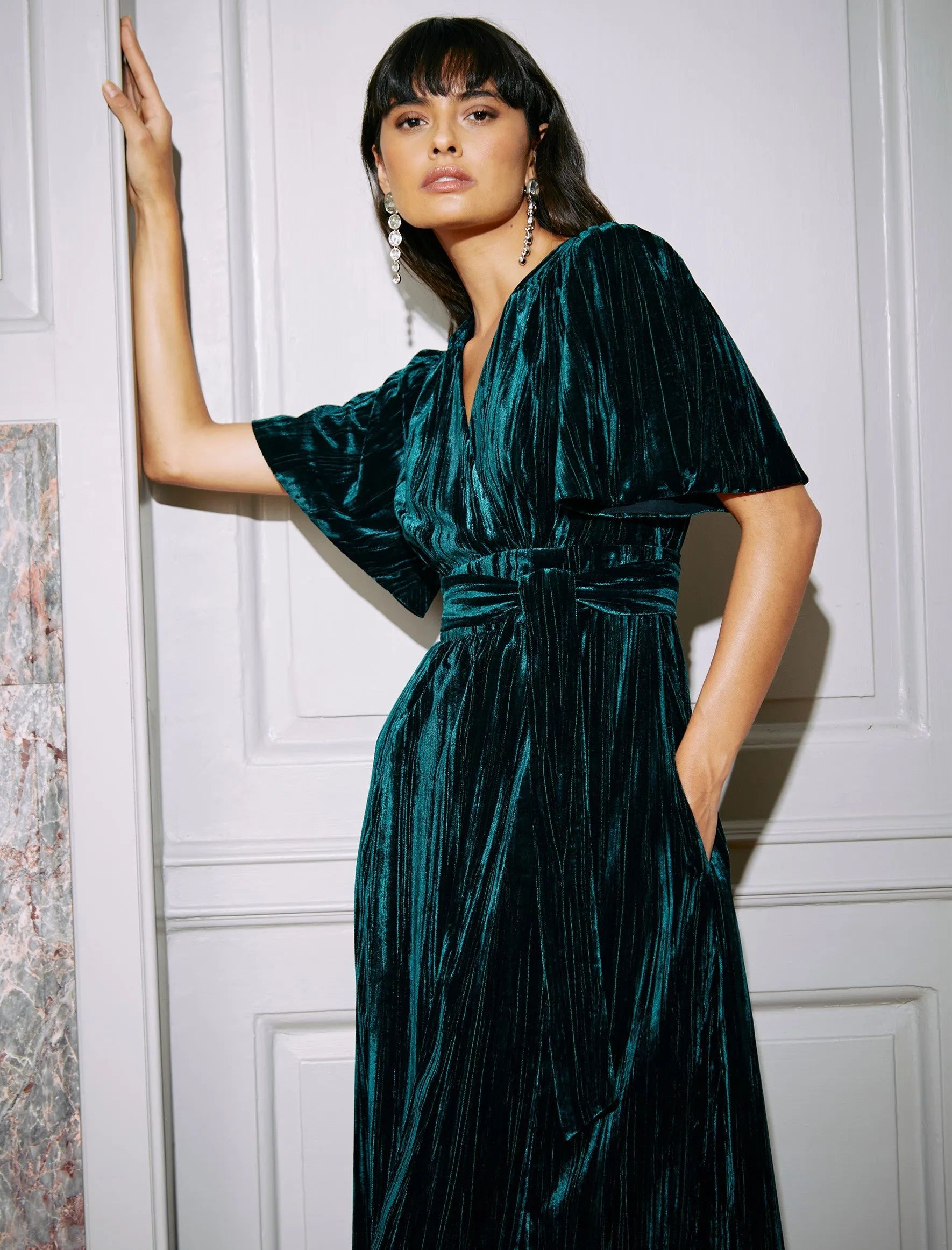 Gina Velvet Maxi Dress - Dark Green