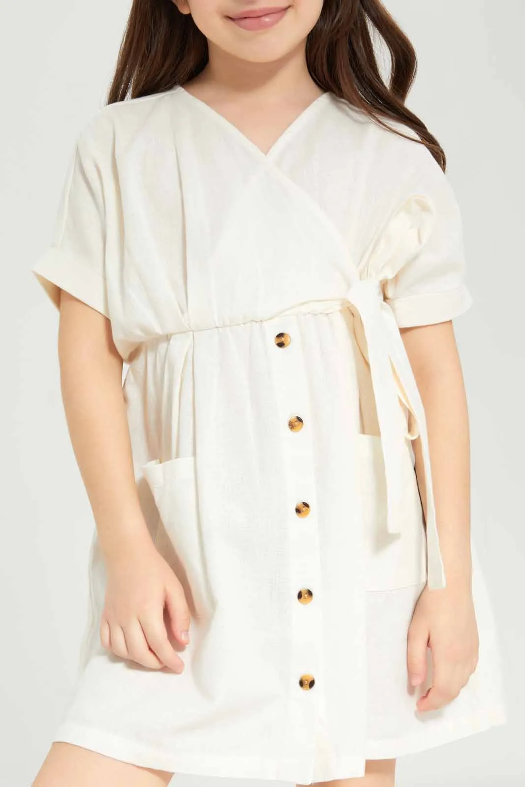 Girls Cream Wrap Dress