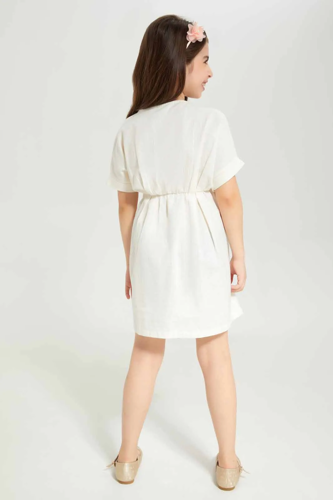 Girls Cream Wrap Dress