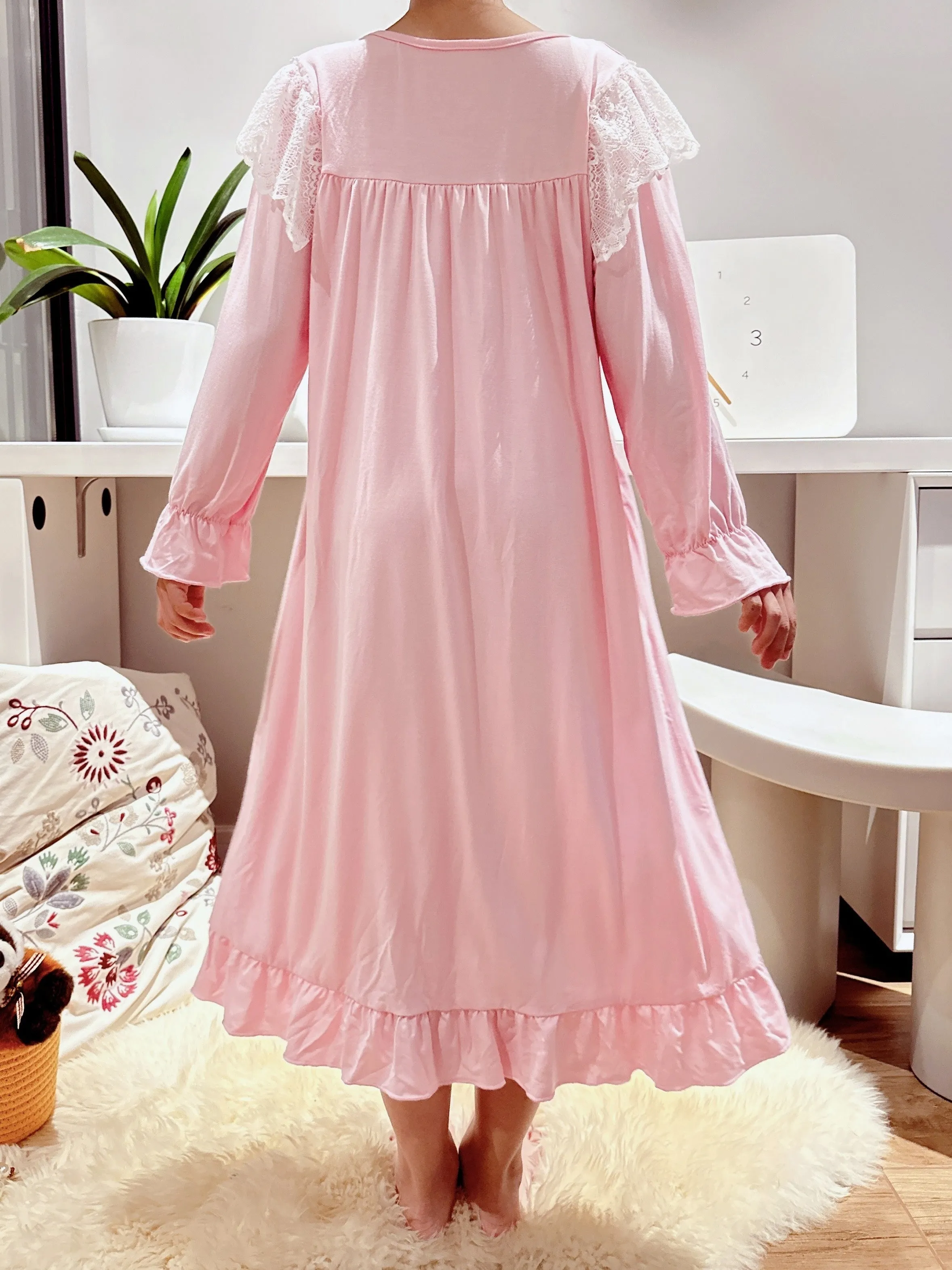 Girl's Elegant Lace Bow Decor Long Sleeve Round Neck Dress, Comfortable & Casual Princess Style Dress For Girl's Daily Wearing