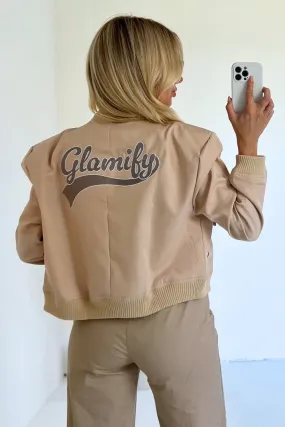 Glamify nude embroidered bomber jacket