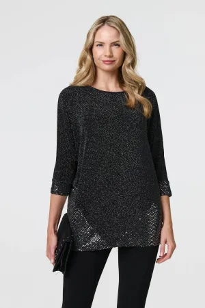 Glittery Metallic Trim 3/4 Sleeve Tunic