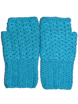 Graminarts Handmade Crochet Woollen Sky Blue Fingerless Gloves