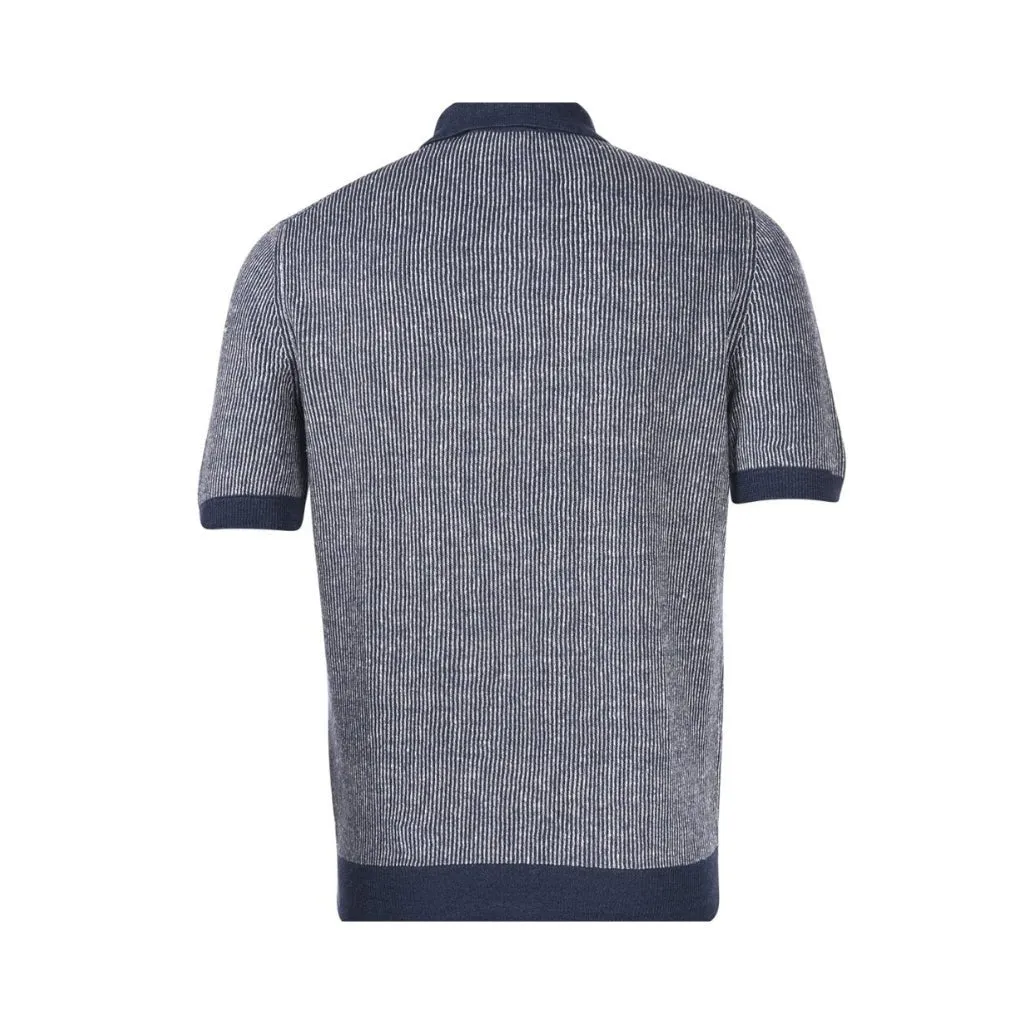 GRAN SASSO 2-Tone Cotton/Linen Stripe Polo NAVY