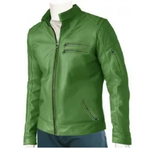 Green Leather Bomber Jacket