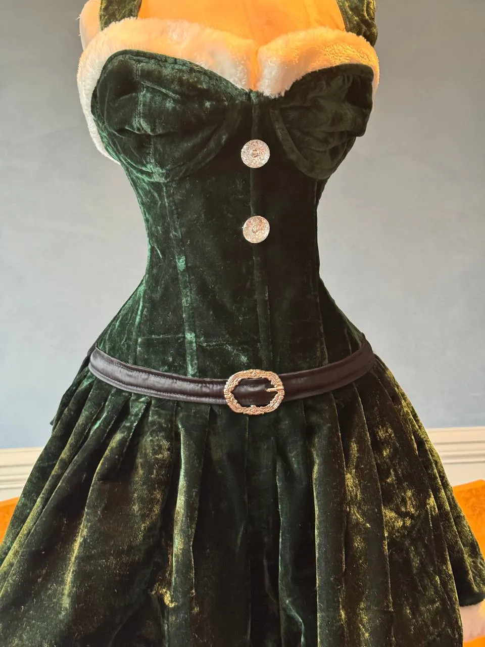 Green velvet Christmas dress corset. Corset is made personally according to your measurements.