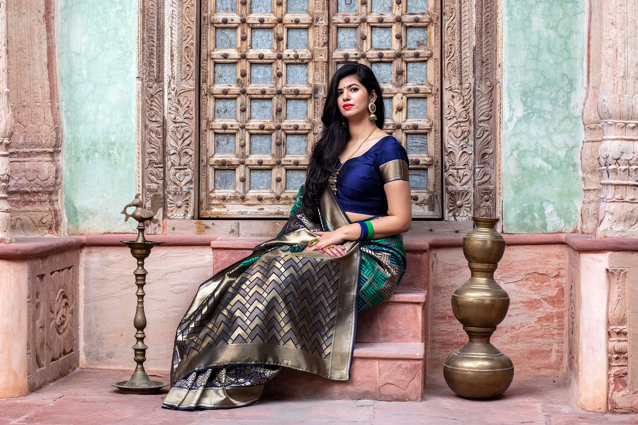 Green Weaving Banarasi Silk Festival Wear Saree