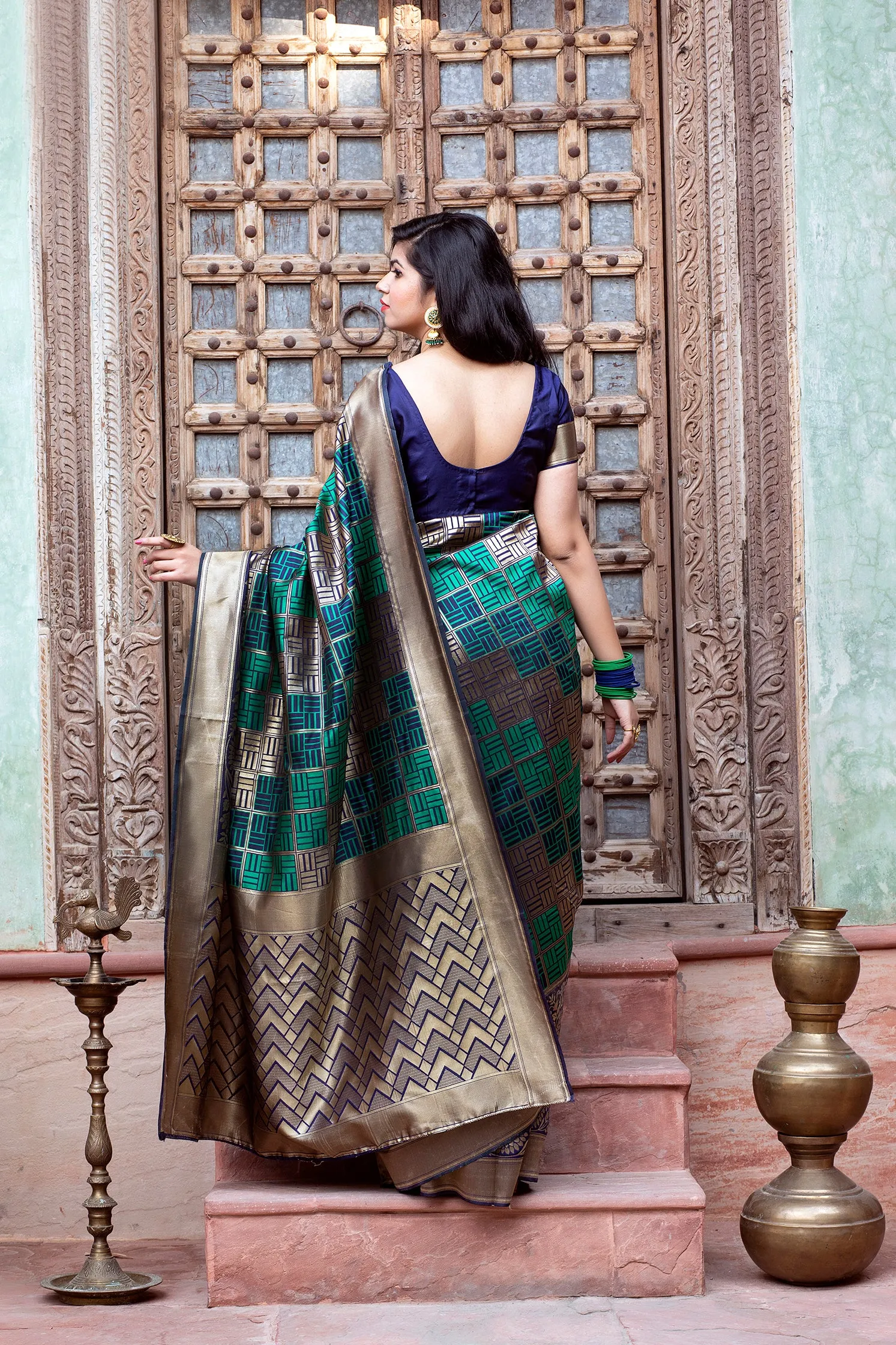 Green Weaving Banarasi Silk Festival Wear Saree