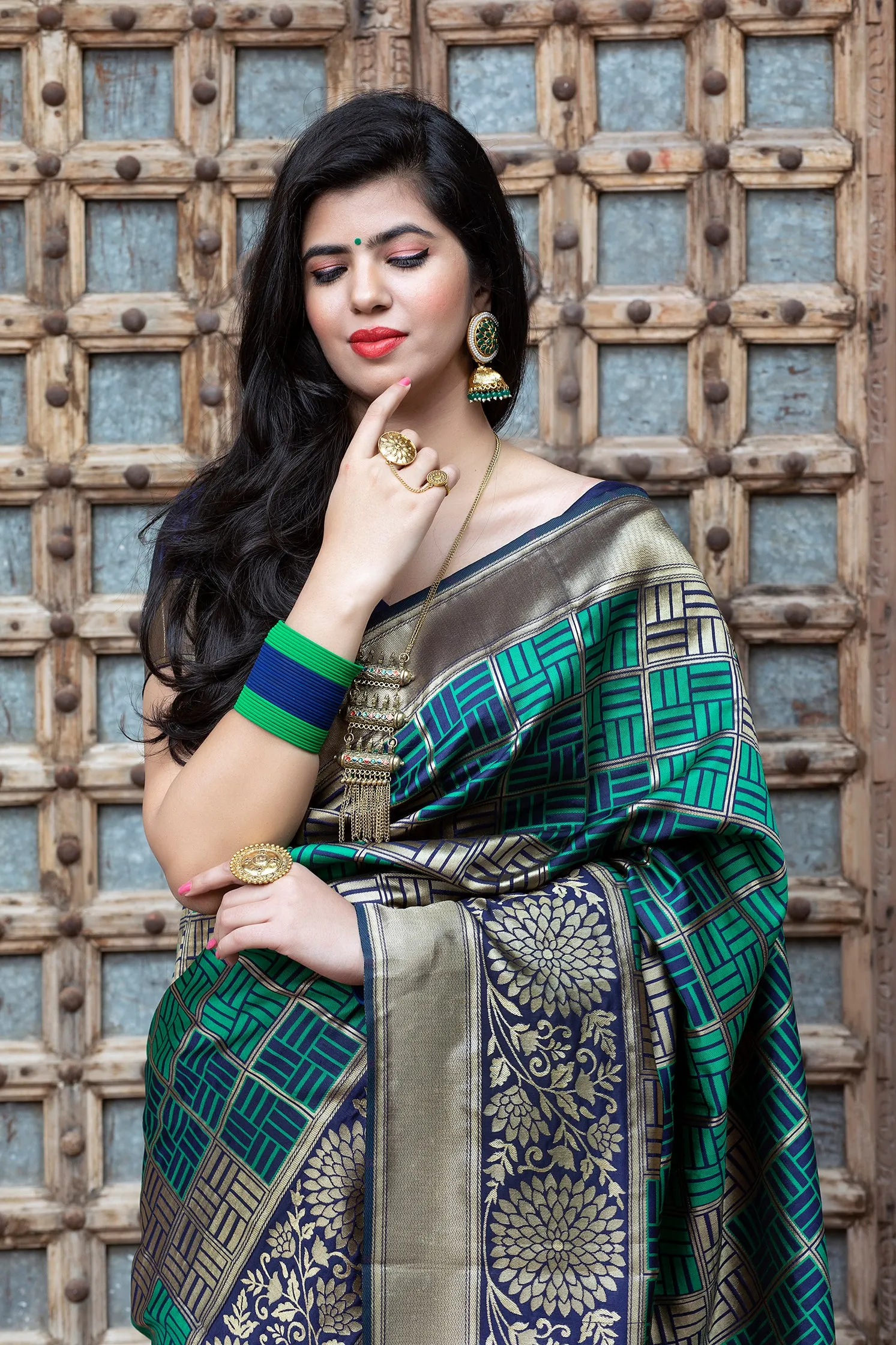 Green Weaving Banarasi Silk Festival Wear Saree