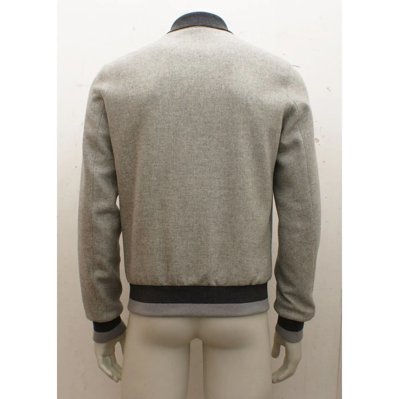 Grey Wool Bomber Jacket With Abstract Motif